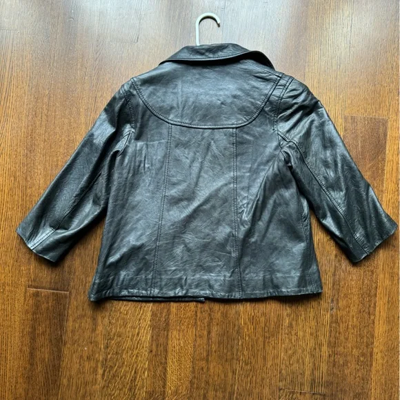 Doma Cropped Black Leather Jacket 3/4 Sleeve - Picture 5 of 8